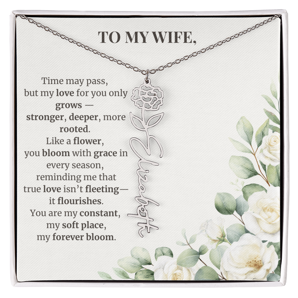 To My Wife – Birth Flower Name Necklace