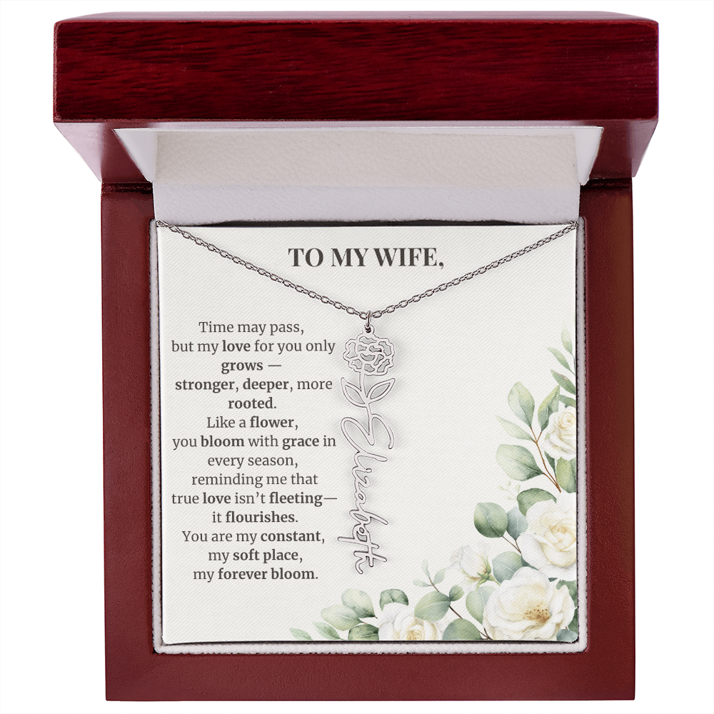To My Wife – Birth Flower Name Necklace