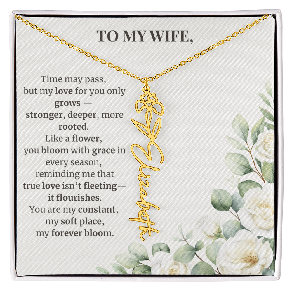 To My Wife – Birth Flower Name Necklace
