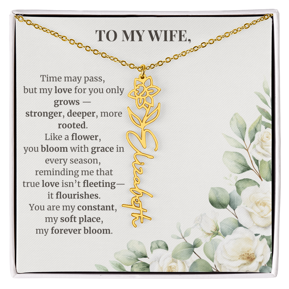 To My Wife – Birth Flower Name Necklace
