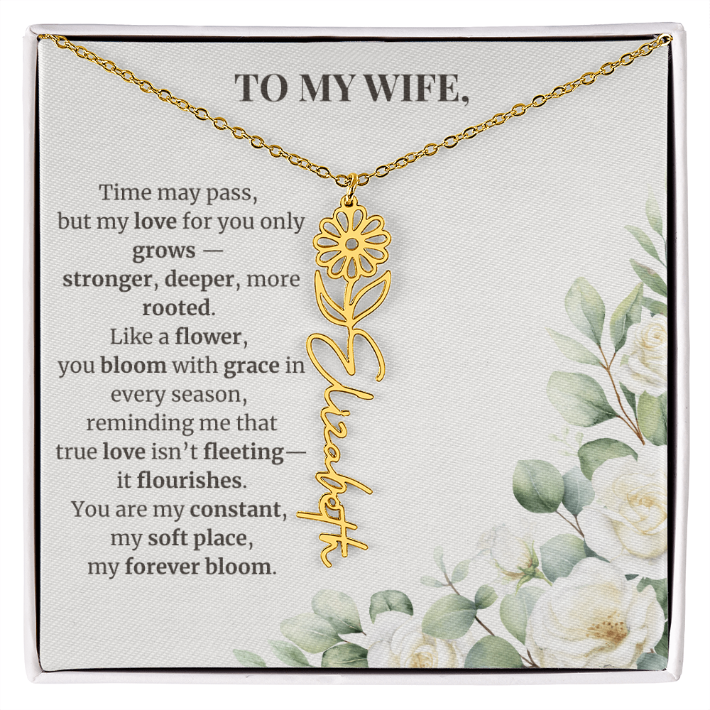 To My Wife – Birth Flower Name Necklace