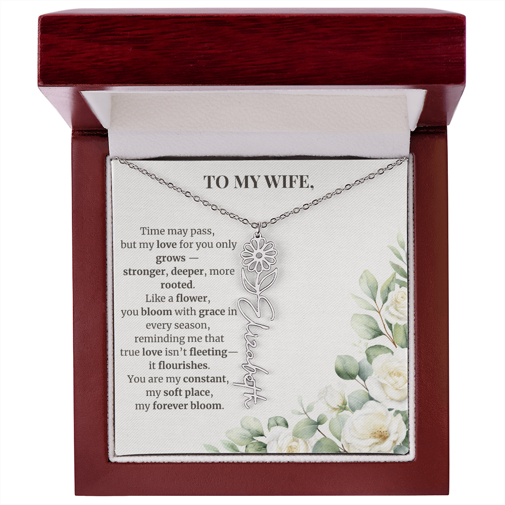 To My Wife – Birth Flower Name Necklace