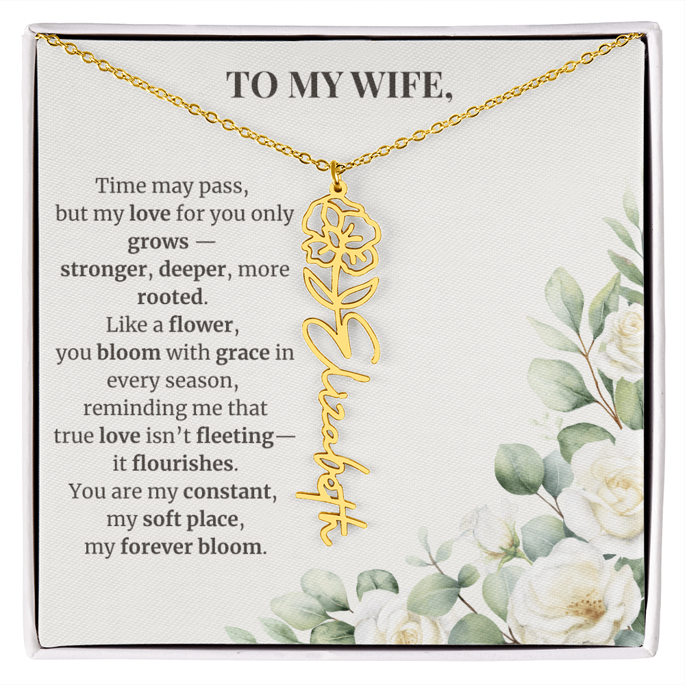 To My Wife – Birth Flower Name Necklace