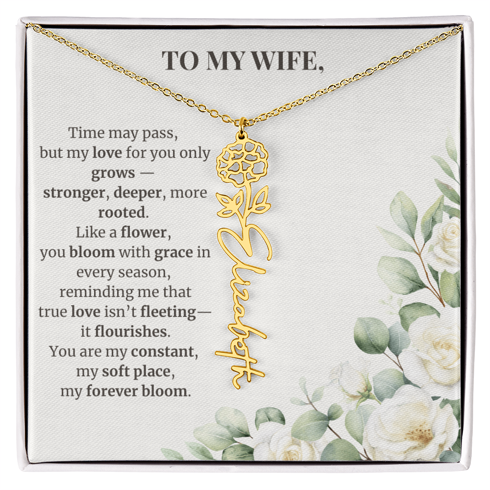 To My Wife – Birth Flower Name Necklace