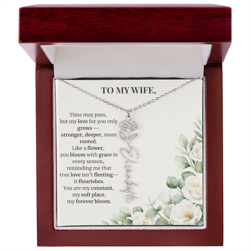 To My Wife – Birth Flower Name Necklace