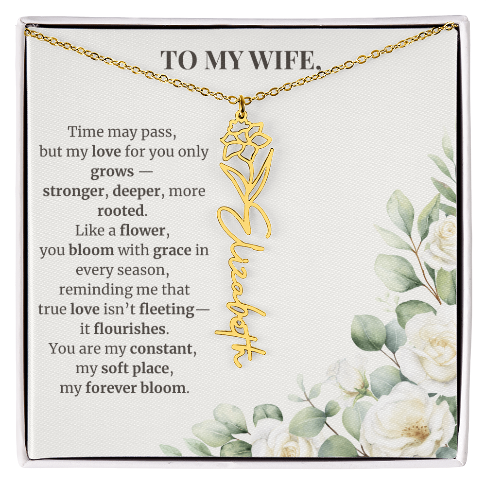 To My Wife – Birth Flower Name Necklace