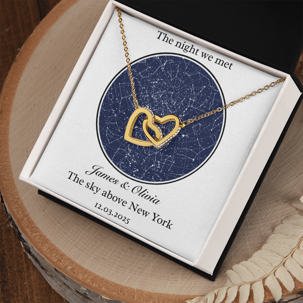 Star Map- Interlocking Hearts  Necklace