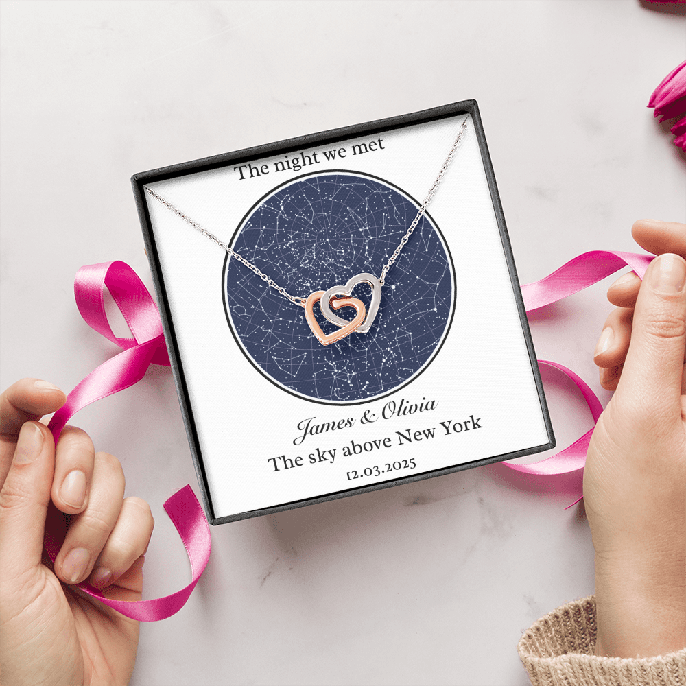 Star Map- Interlocking Hearts  Necklace