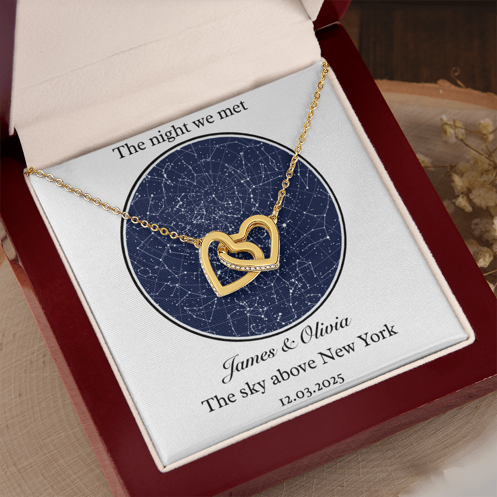 Star Map- Interlocking Hearts  Necklace