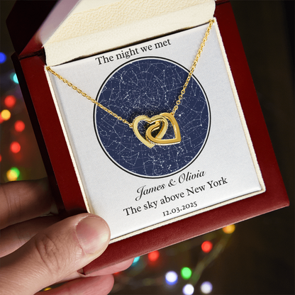 Star Map- Interlocking Hearts  Necklace