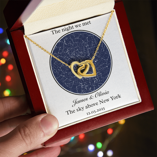 Star Map- Interlocking Hearts  Necklace