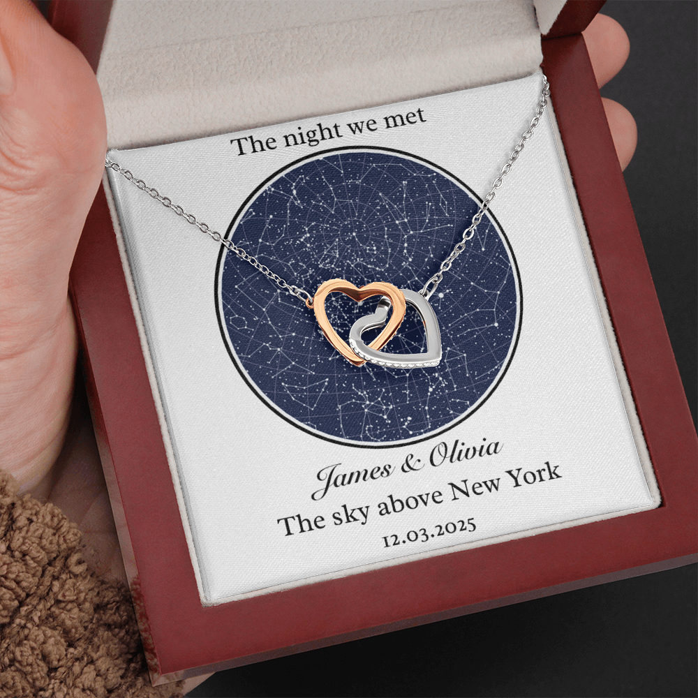 Star Map- Interlocking Hearts  Necklace
