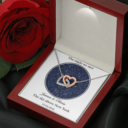Star Map- Interlocking Hearts  Necklace