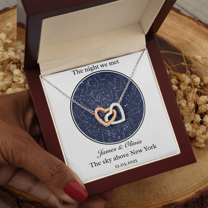 Star Map- Interlocking Hearts  Necklace