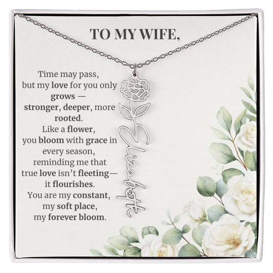 To My Wife – Birth Flower Name Necklace