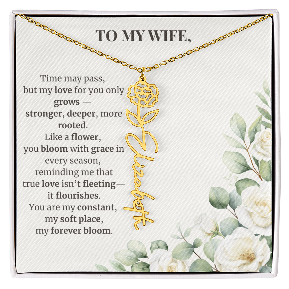 To My Wife – Birth Flower Name Necklace