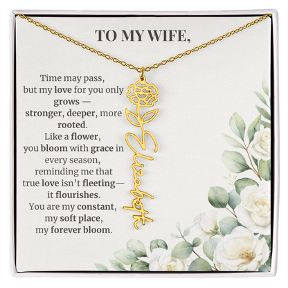 To My Wife – Birth Flower Name Necklace