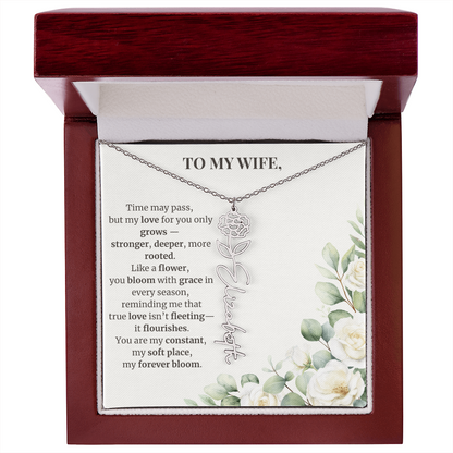 To My Wife – Birth Flower Name Necklace