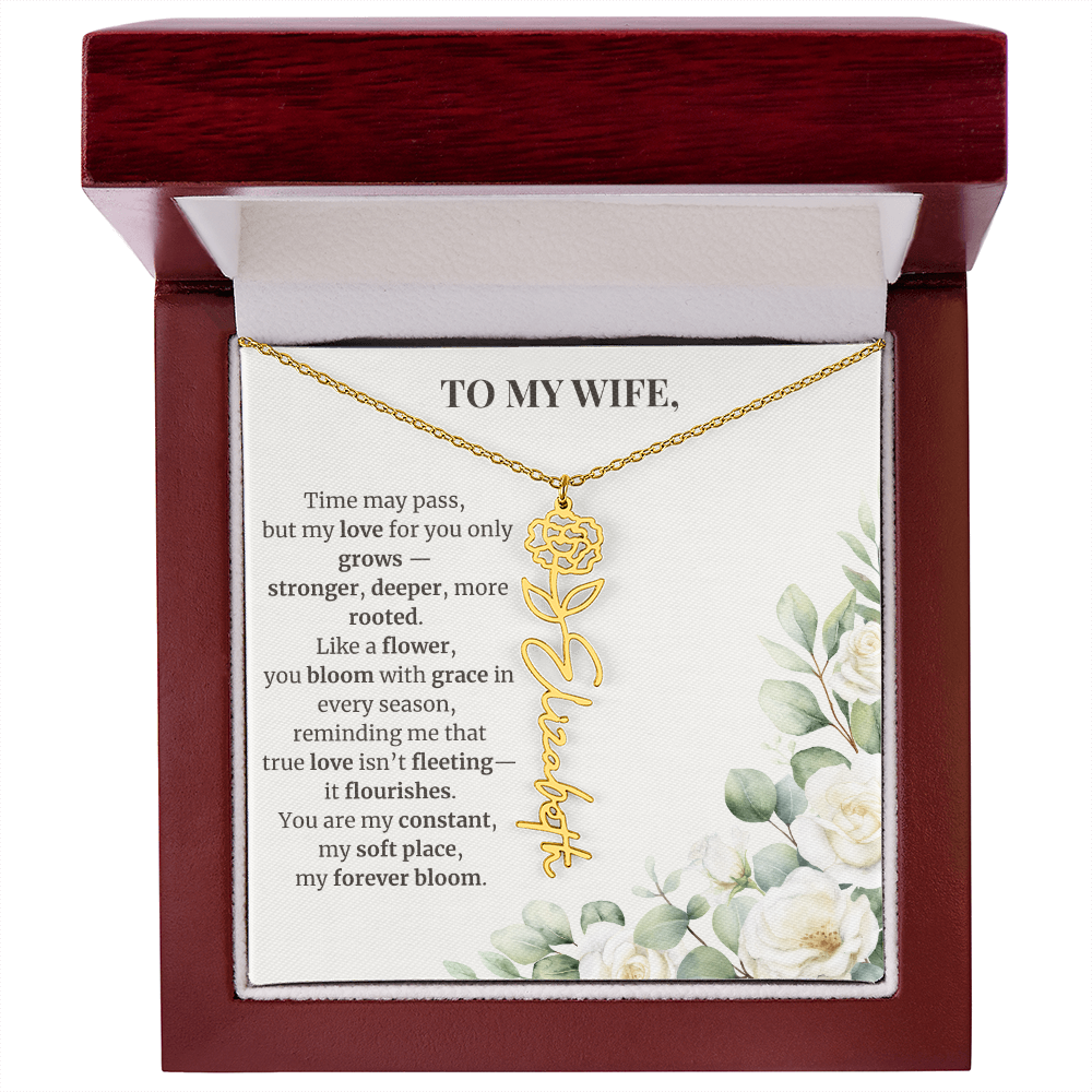 To My Wife – Birth Flower Name Necklace