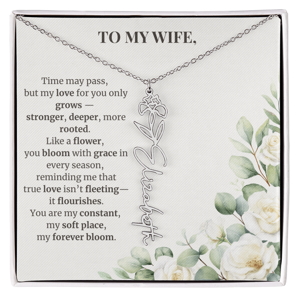 To My Wife – Birth Flower Name Necklace