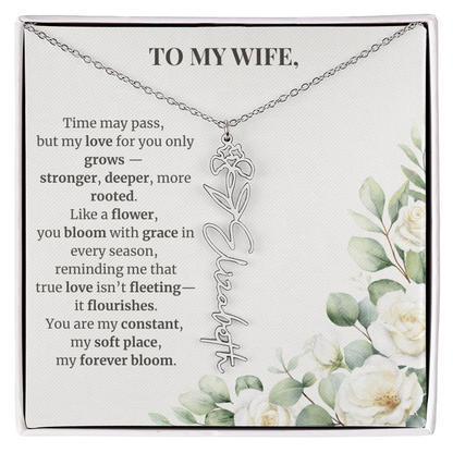 To My Wife – Birth Flower Name Necklace