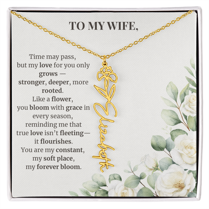 To My Wife – Birth Flower Name Necklace