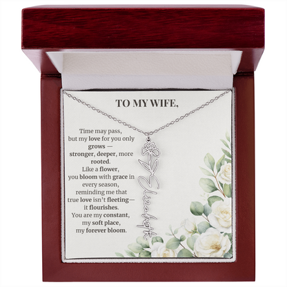 To My Wife – Birth Flower Name Necklace