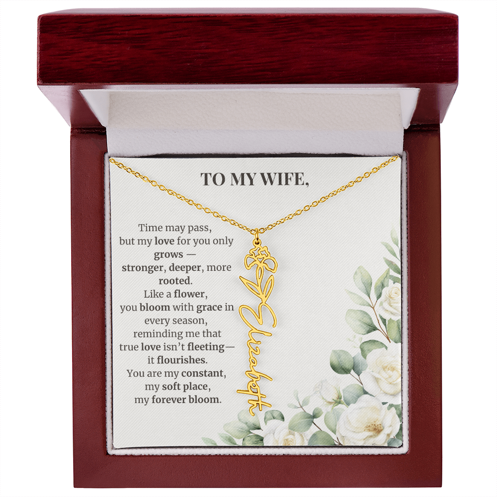 To My Wife – Birth Flower Name Necklace