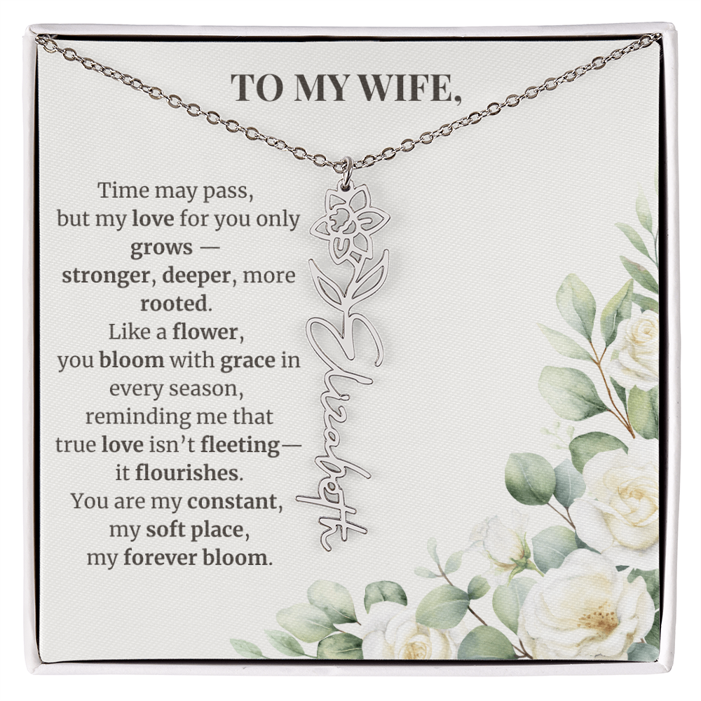 To My Wife – Birth Flower Name Necklace