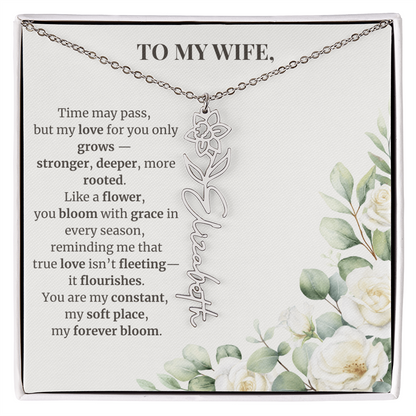 To My Wife – Birth Flower Name Necklace