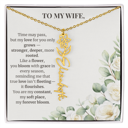 To My Wife – Birth Flower Name Necklace