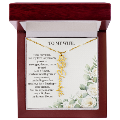 To My Wife – Birth Flower Name Necklace