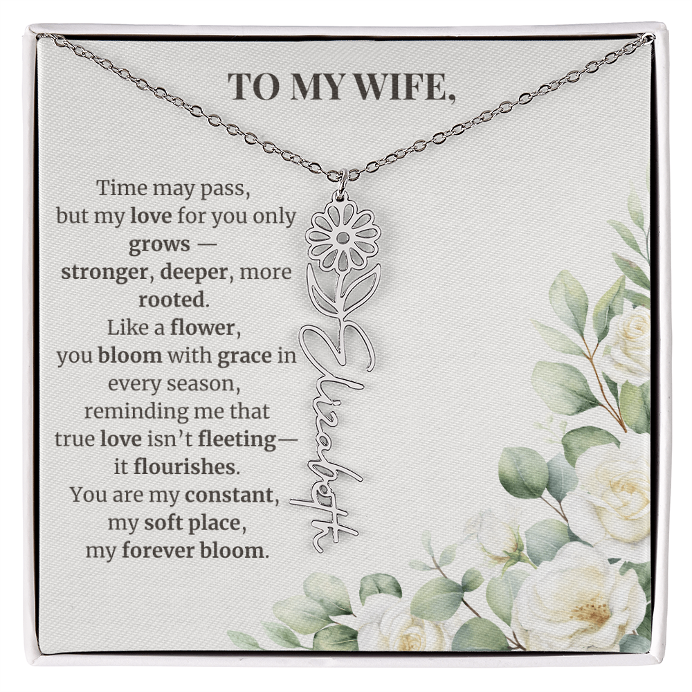 To My Wife – Birth Flower Name Necklace