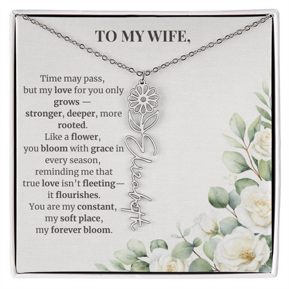 To My Wife – Birth Flower Name Necklace