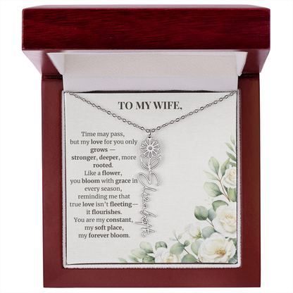 To My Wife – Birth Flower Name Necklace