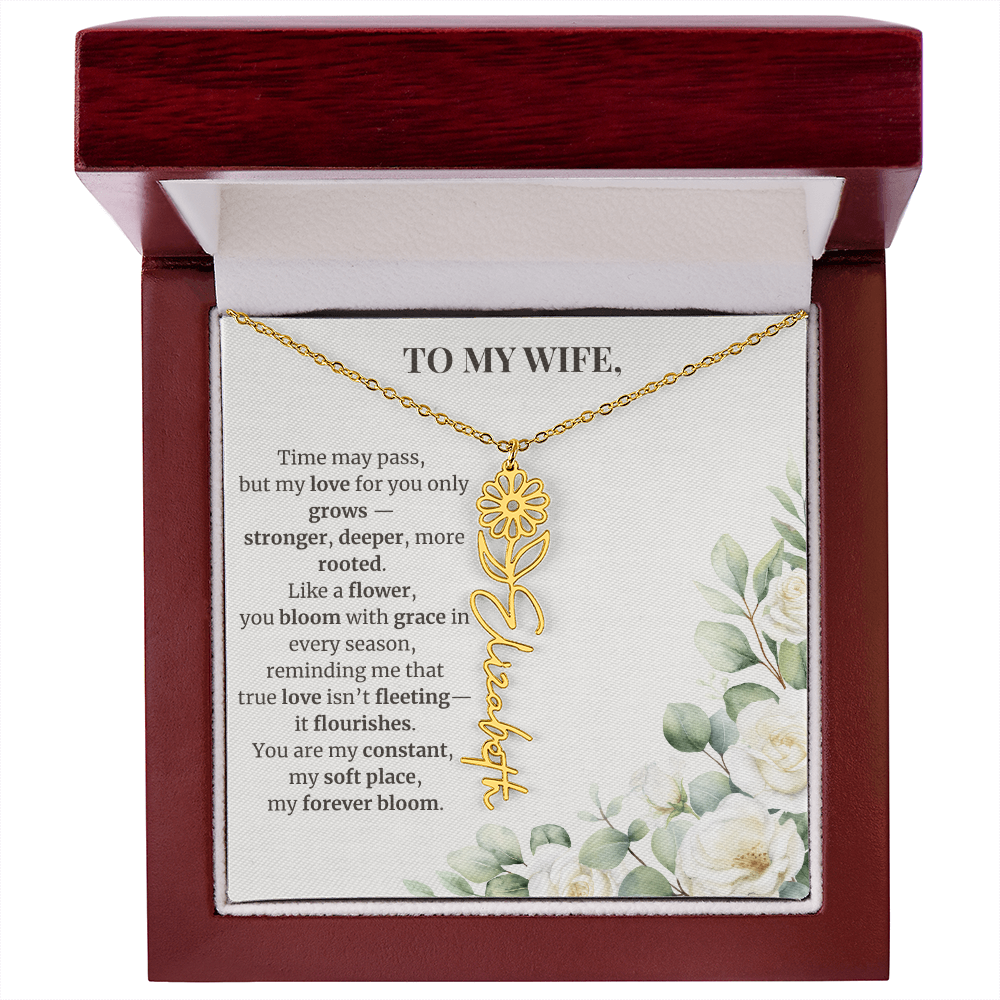 To My Wife – Birth Flower Name Necklace