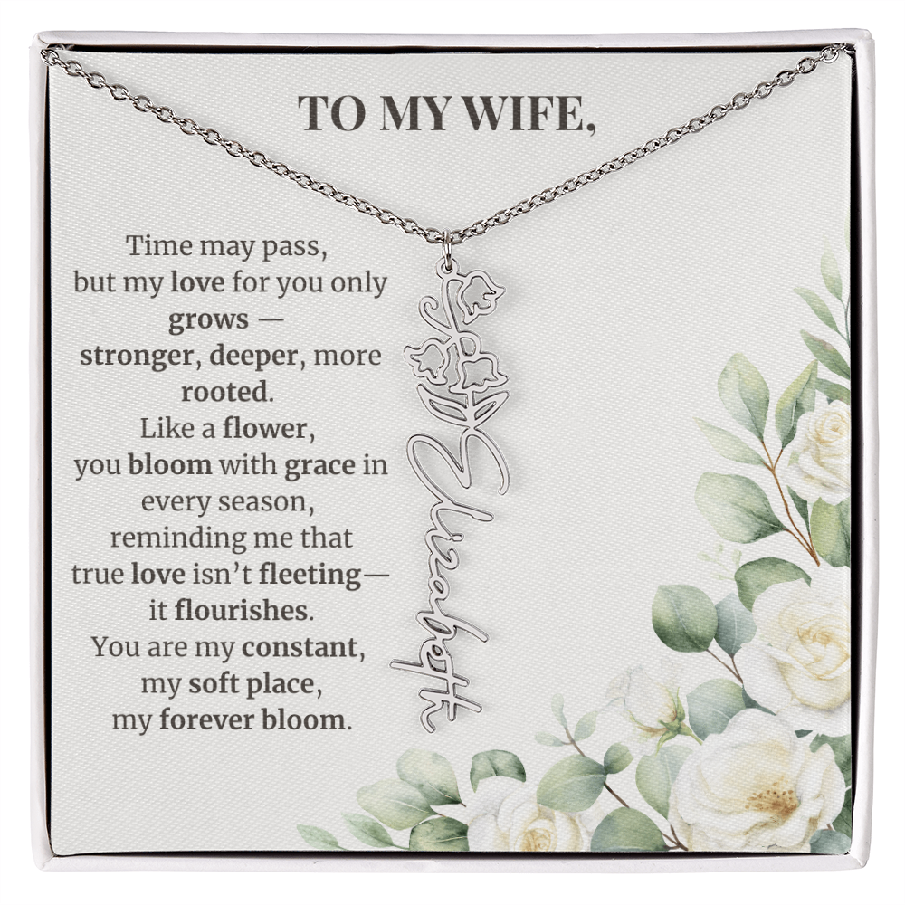 To My Wife – Birth Flower Name Necklace