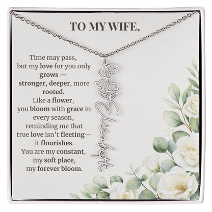 To My Wife – Birth Flower Name Necklace