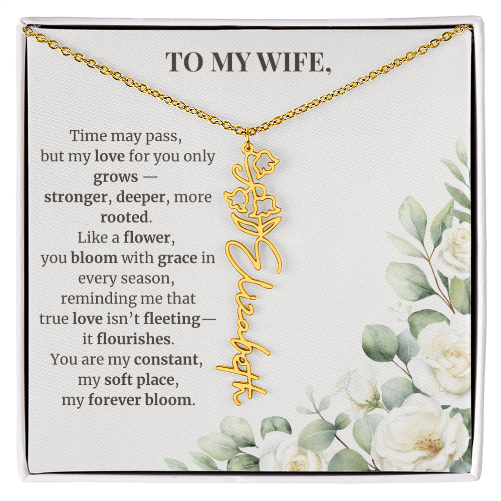 To My Wife – Birth Flower Name Necklace