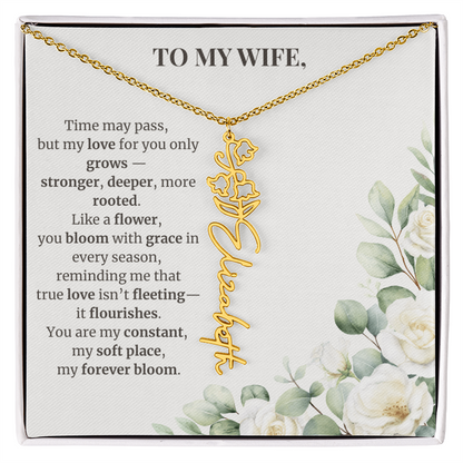 To My Wife – Birth Flower Name Necklace