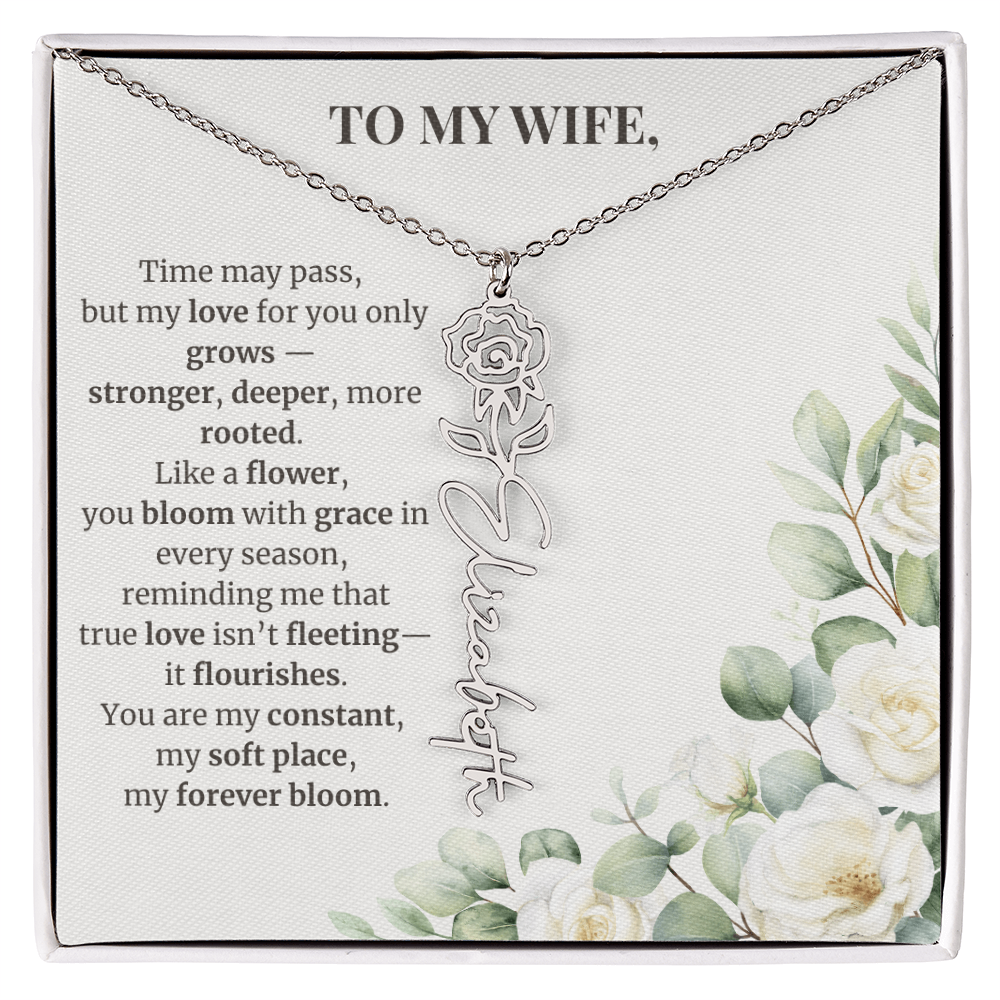 To My Wife – Birth Flower Name Necklace