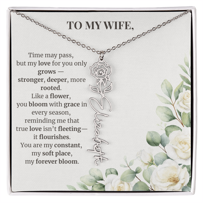 To My Wife – Birth Flower Name Necklace