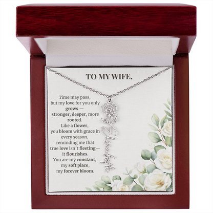 To My Wife – Birth Flower Name Necklace