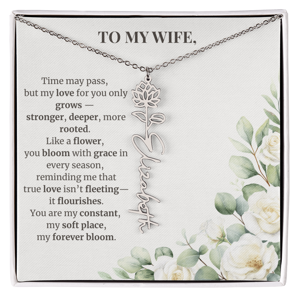 To My Wife – Birth Flower Name Necklace