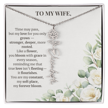 To My Wife – Birth Flower Name Necklace