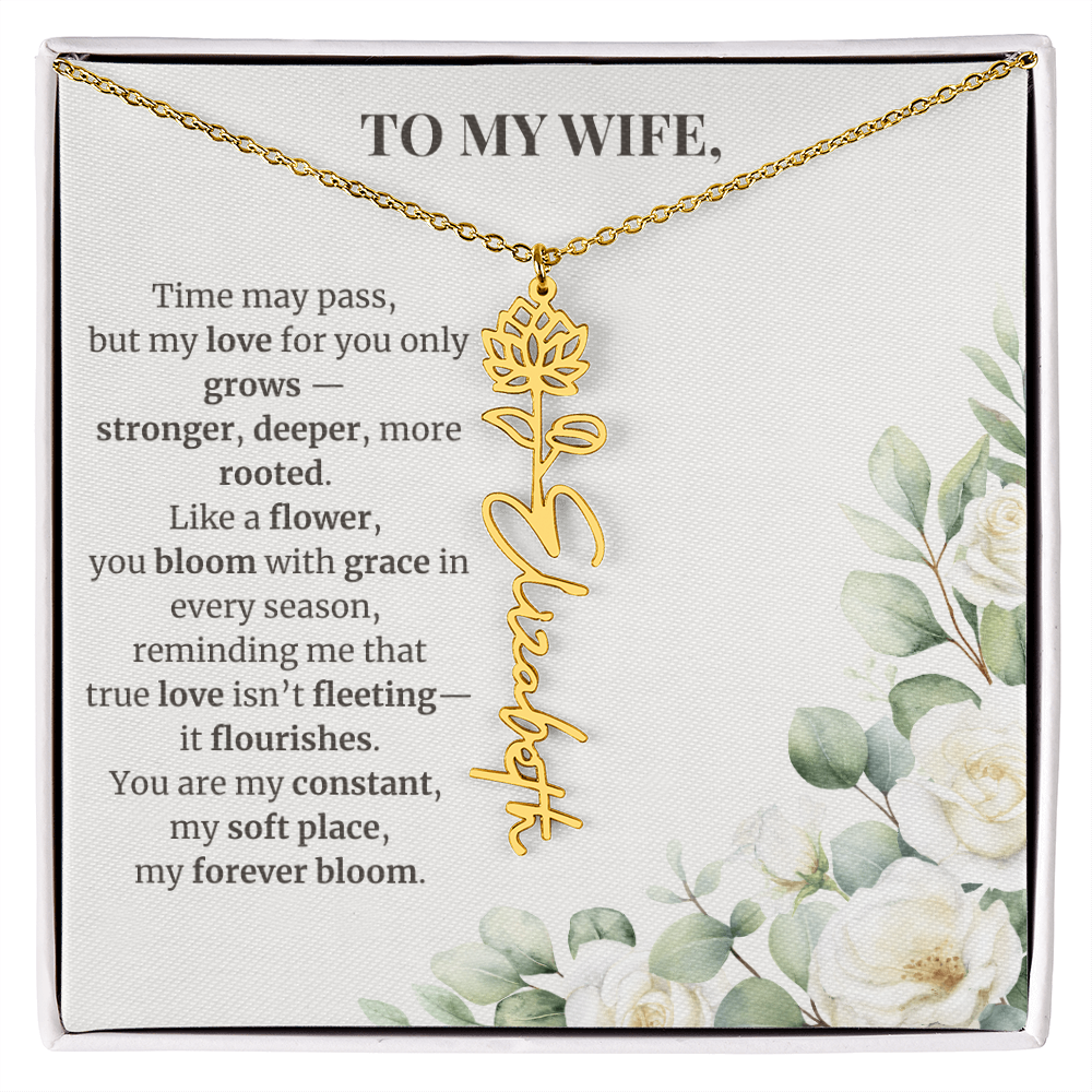 To My Wife – Birth Flower Name Necklace