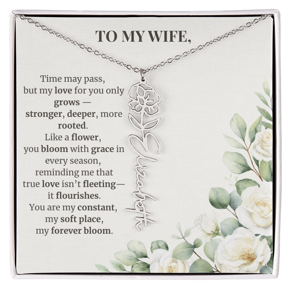 To My Wife – Birth Flower Name Necklace