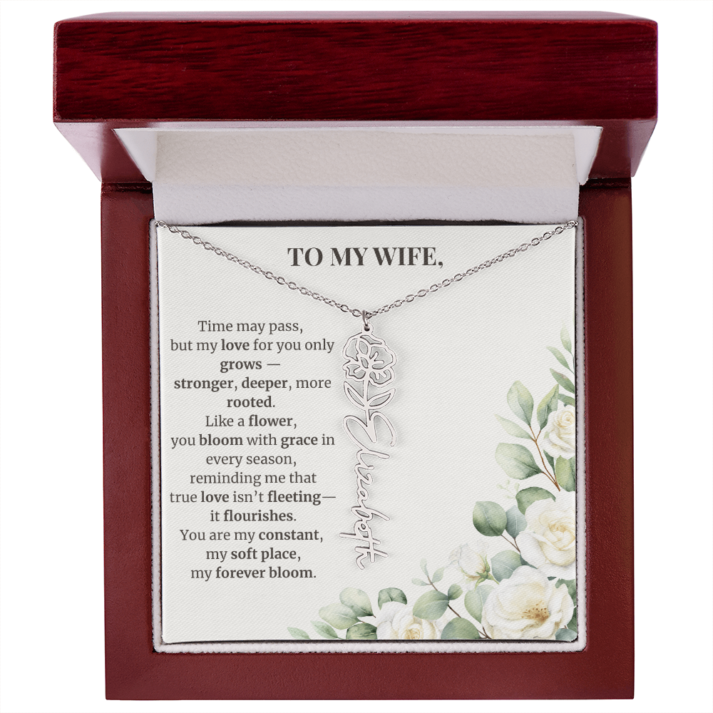 To My Wife – Birth Flower Name Necklace