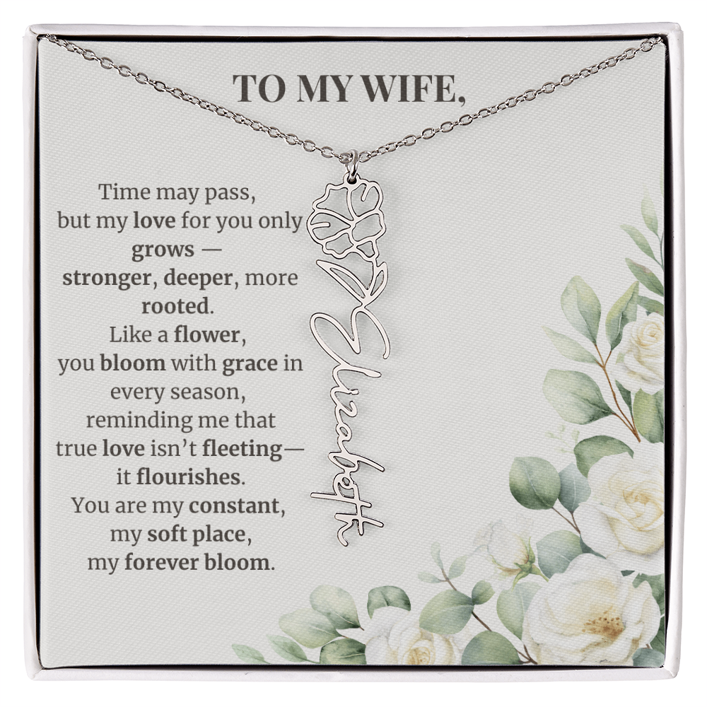 To My Wife – Birth Flower Name Necklace