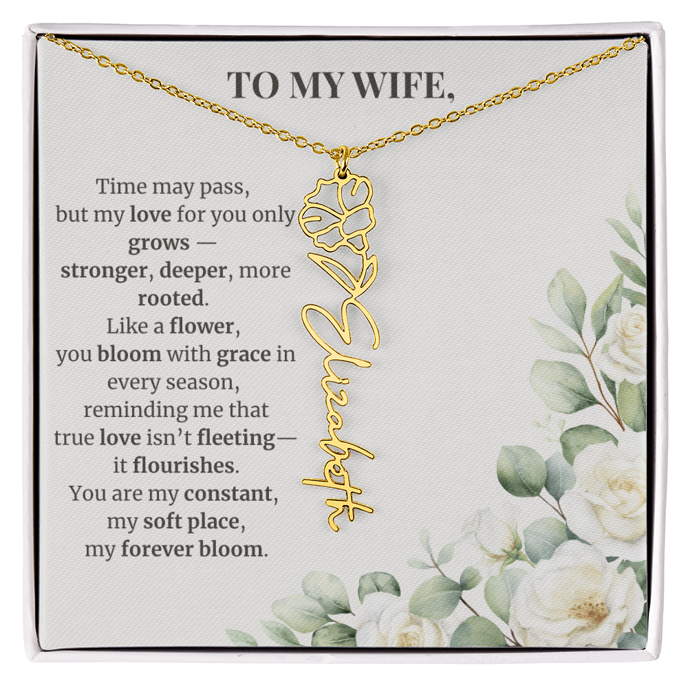 To My Wife – Birth Flower Name Necklace